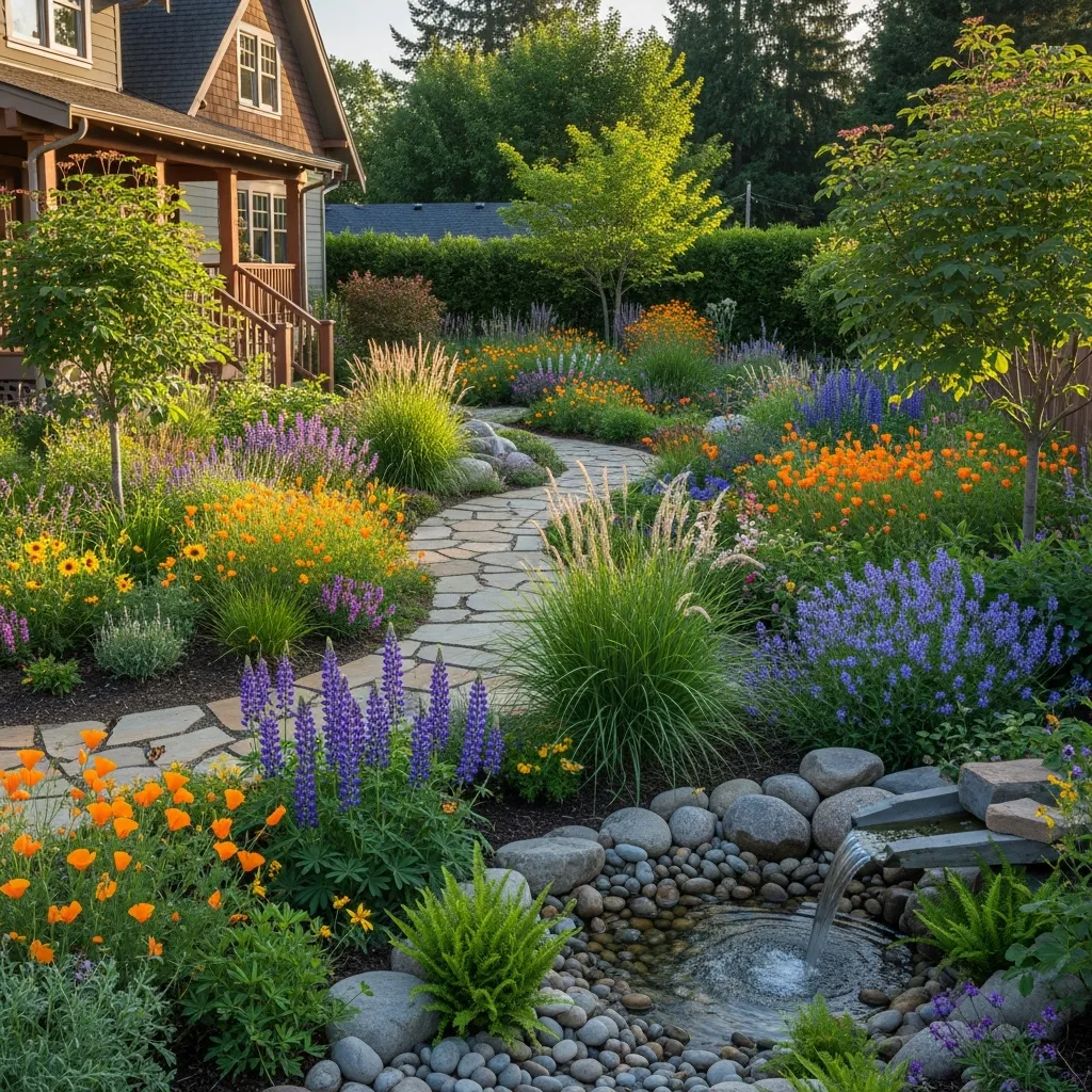 Jardín residencial con plantas nativas