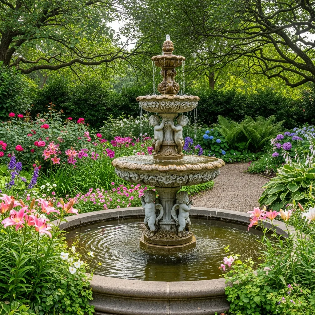 Jardín con elemento acuático